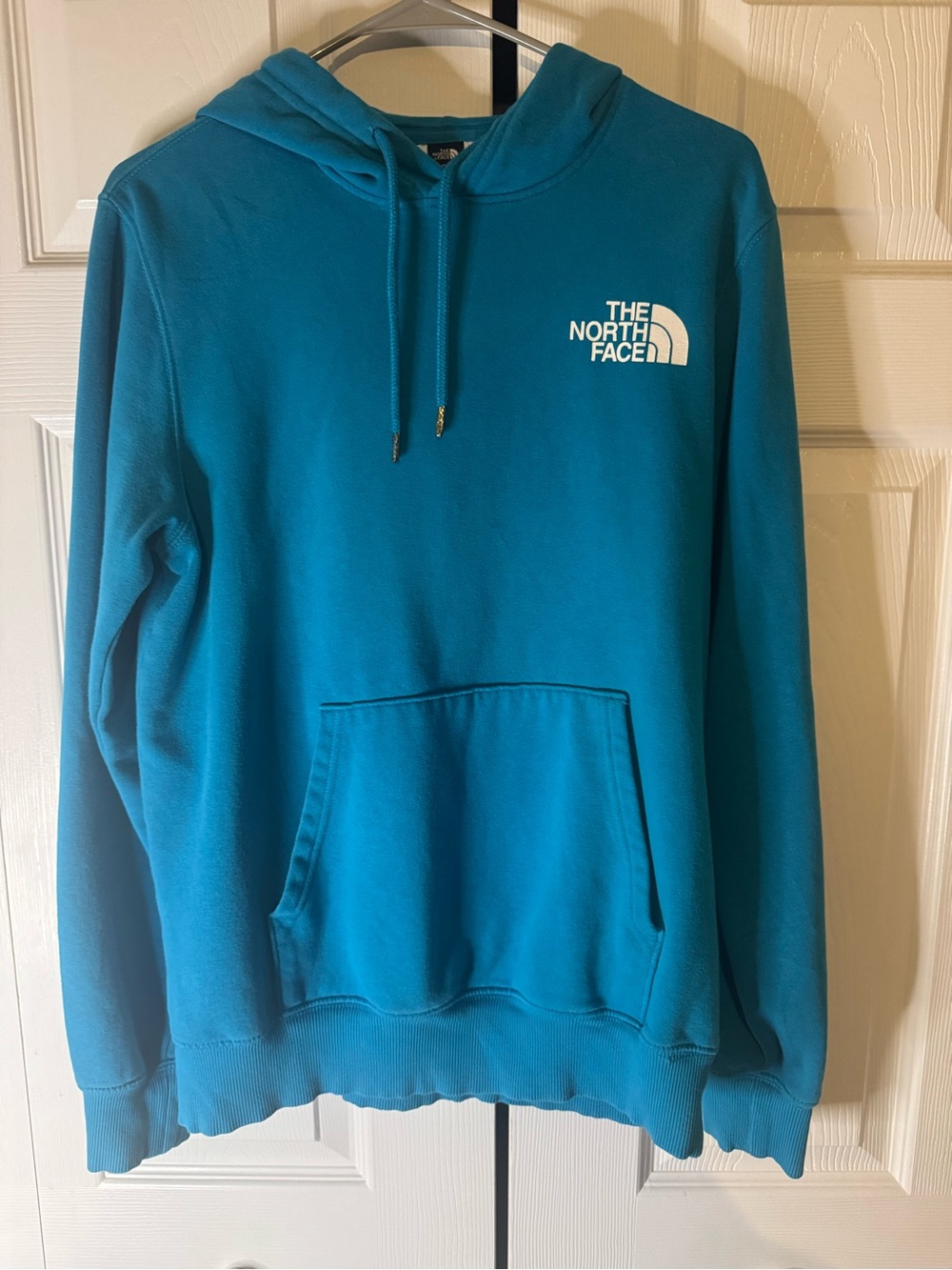 The North Face Men's Teal Crewneck Hoodie with White Logo